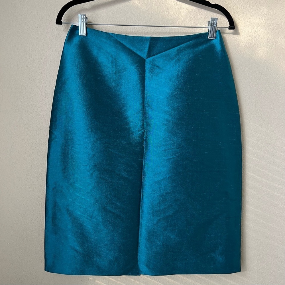 𝅺NWT Linda Allard Ellen Tracy Turquoise Silk Pencil Skirt, size 6